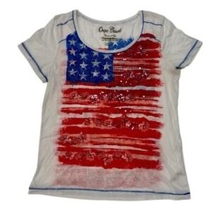 Onaue Casuals Womens American Flag T Shirt Patriotic Sequin Embellished Size‎ M